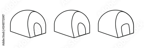 Set of tent line icons for camping and recreation in nature