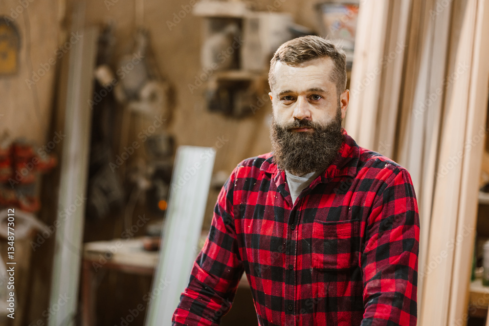 Fototapeta premium Woodworker in Plaid Shirt