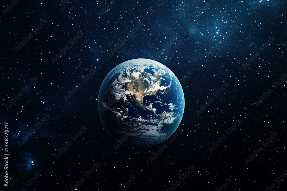 An image of Earth in space surrounded by stars, capturing a cosmic and scientific feel. Perfect for space and astronomy visuals.