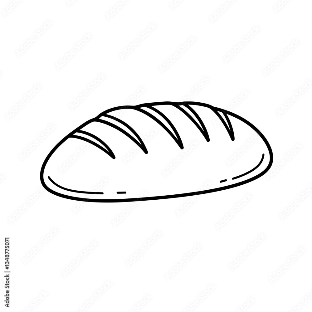 Freshly Baked Artisan Loaf: A simple line drawing presents a freshly baked artisan loaf, its crusty exterior hinting at the deliciousness within. This minimalist depiction is perfect for design use. Freshly Baked Artisan Loaf: A simple line drawing presents a freshly baked artisan loaf, its crusty exterior hinting at the deliciousness within. This minimalist depiction is perfect for design use.
