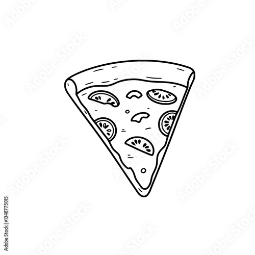 Pizza Slice Illustration: A simple, black-and-white line art illustration of a single slice of pizza, complete with toppings and a crispy crust.
