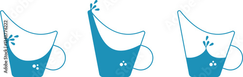 glasses with water on a transparent background, liquid with splashes from glasses, vector logos