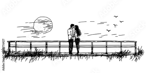 kissing couple with moon background black vector in hand made isolated design on white background