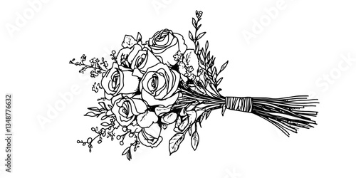 wedding flower bouquet sketch vector traditional hand made doodle design