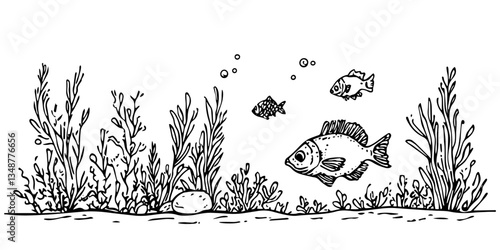 fish at bottom of water tank sketch vector traditional hand made doodle design