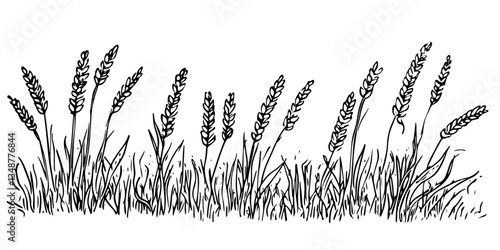 panoramic grain field view traditional doodle sketch hand made design vector