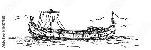 ancient roman galley vector doodle ink sketch