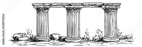 ancient greek columns vector doodle ink sketch