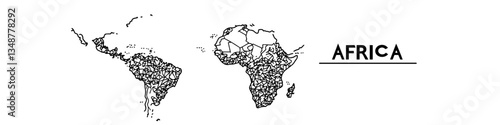 africa and south america continent map vector doodle ink sketch