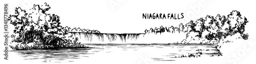 niagara falls landscape vector doodle ink sketch