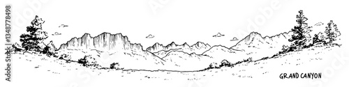 glacier national park mountains vector doodle ink sketch