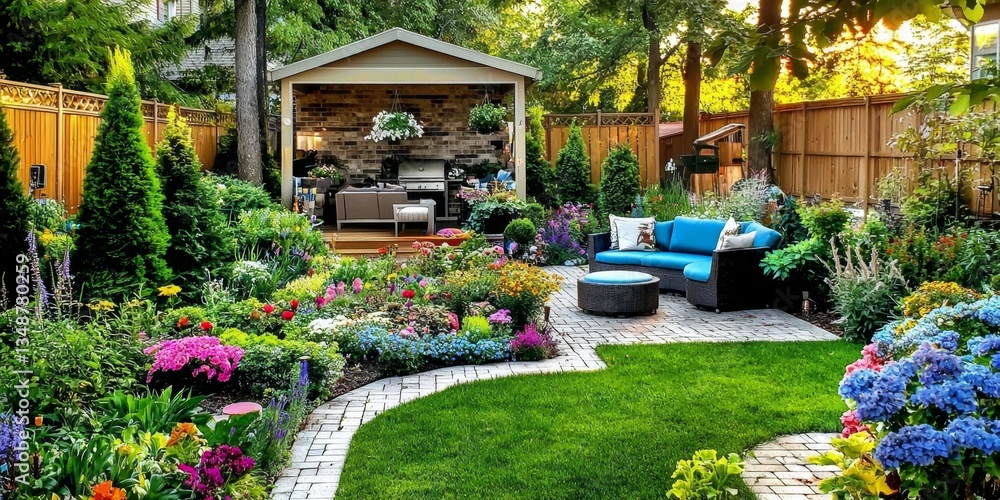 Naklejka premium Contemporary back patio designed for outdoor entertaining.