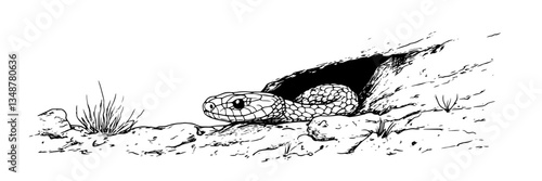 snake hole burrow reptile danger vector sketch doodle engraving