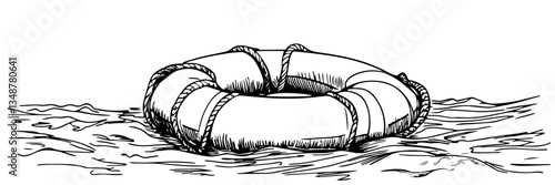 lifebuoy floating rescue ocean safety vector sketch doodle engraving