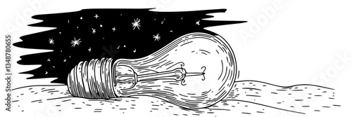 light bulb night surreal dream vector sketch doodle engraving