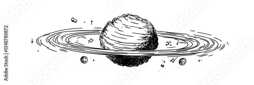 planet rings space celestial body vector sketch doodle engraving