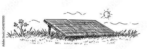 solar panel renewable energy sun vector sketch doodle engraving