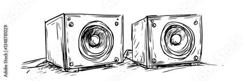 vintage speakers audio sound system vector sketch doodle engraving