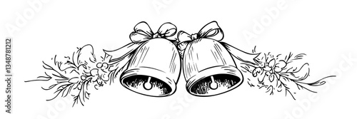 christmas bells holly ribbon holiday decoration vector sketch doodle engraving