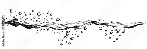flowing water with bubbles vector doodle sketch engraving