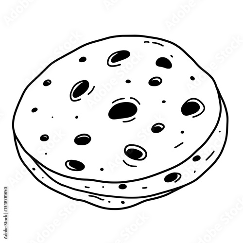 Unleavened Bread: A simple, hand-drawn depiction of fresh, round unleavened bread, a staple in various cuisines. Showing texture and form.