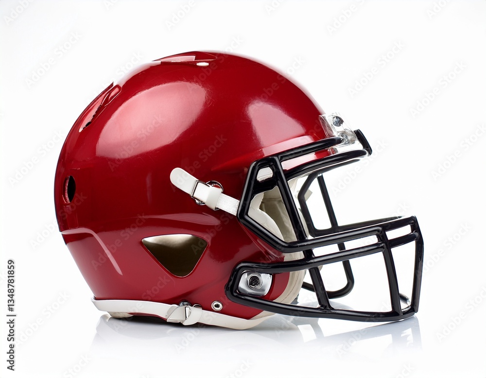 Fototapeta premium Red American football helmet isolated on a white background. Generated image