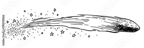 shooting comet with star trail vector doodle sketch engraving