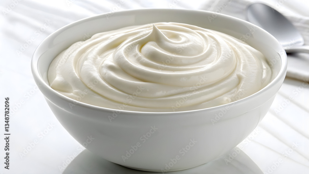 Creamy Yogurt in White Bowl on Marble Surface Close Up Food Photography Creamy Yogurt in White Bowl on Marble Surface Close Up Food Photography
