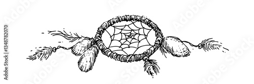 dreamcatcher with feathers vector doodle sketch engraving