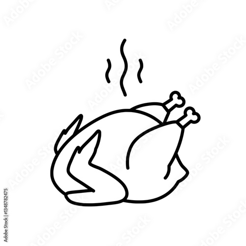Deliciously Roasted: A simple, elegant illustration of a fully roasted chicken, steaming invitingly, ready for a feast.
