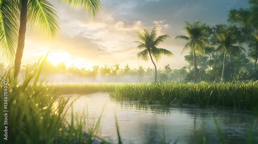 Obraz premium Sunrise over a tropical river