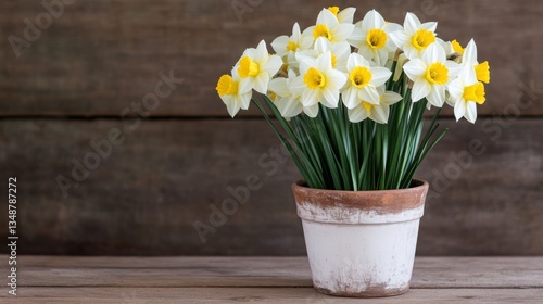 Wallpaper Mural Daffodils in Rustic Pot on Wood Spring Still Life, Floral , Bouquet Torontodigital.ca