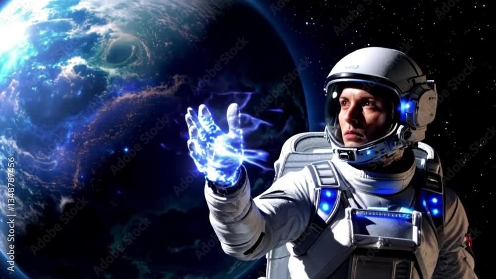 An astronaut with cosmic energy in his hands. Generative AI video. An astronaut with cosmic energy in his hands. Generative AI video.