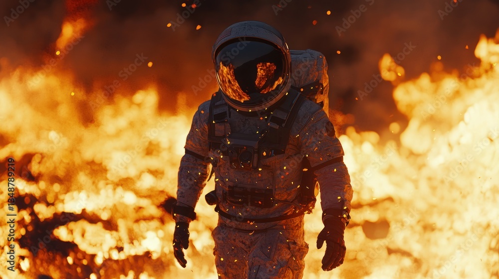 Astronaut Amidst Inferno: A Fiery Cosmic Encounter Astronaut Amidst Inferno: A Fiery Cosmic Encounter