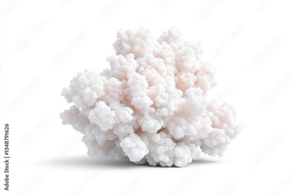 A cluster of delicate, off-white coral-like structures, smooth and textured, isolated against a pure white background A cluster of delicate, off-white coral-like structures, smooth and textured, isolated against a pure white background