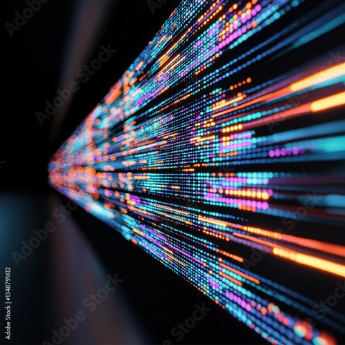 Holographic futuristic interface light beams pattern showcasing neon screens, data flow lines, and sci-fi technology overlays
