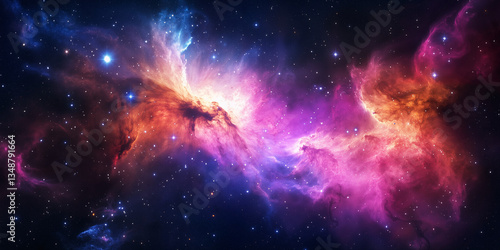 Cosmic Nebula with Vibrant Colors and Stars in Deep Space