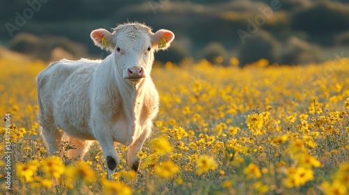 Chianina: A tall, white cow with a majestic presence, standing in a sunny Italian pasture.