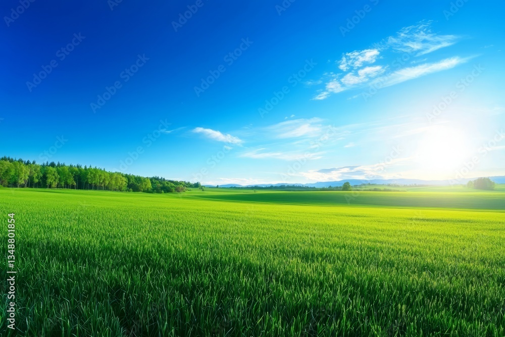 Vibrant Summer Landscape Featuring Green Grass and Clear Blue Sky Vibrant Summer Landscape Featuring Green Grass and Clear Blue Sky