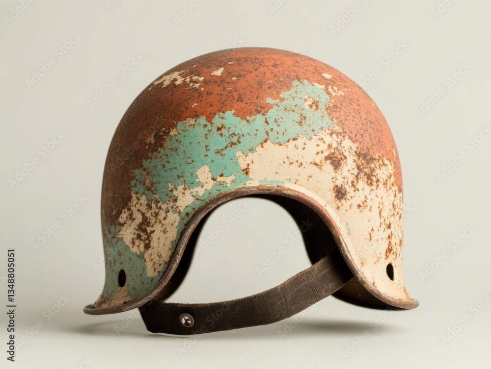 Fototapeta premium Vintage helmet with an aged, colorful finish.