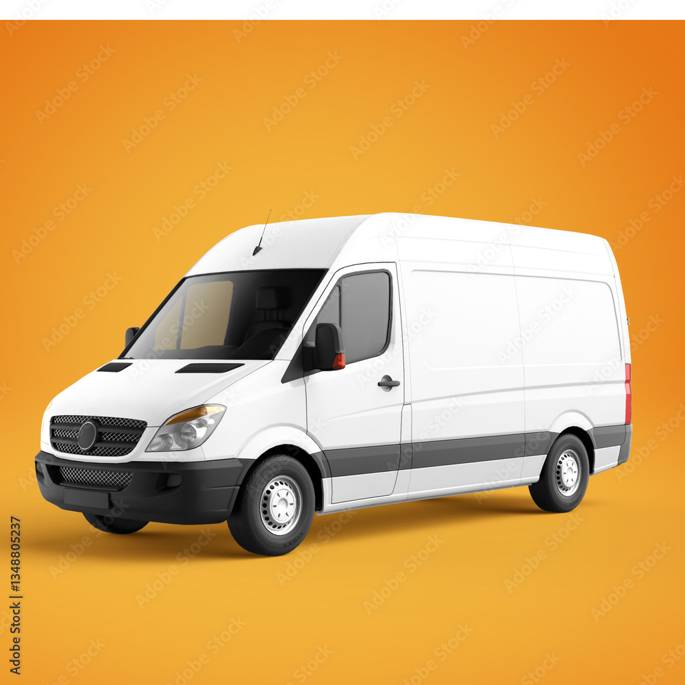 Clean Delivery Van: A pristine white delivery van stands poised against a warm orange background, ideal for conveying concepts of transport, logistics, and service. Clean Delivery Van: A pristine white delivery van stands poised against a warm orange background, ideal for conveying concepts of transport, logistics, and service.