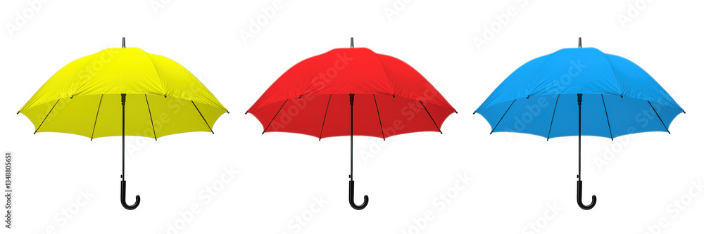 Set of Colorful Umbrellas with Black Handles, Isolated on Transparent Background, Generative AI Set of Colorful Umbrellas with Black Handles, Isolated on Transparent Background, Generative AI