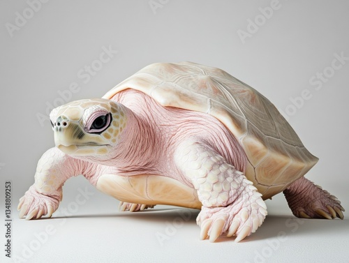 A unique pink turtle posed for photography.