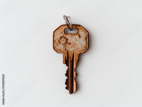 A vintage key with rust and wear features.