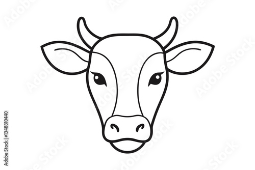 Cow Head Outline, Farm Animal, Livestock, Mammal, Cattle, Front View, Black and White