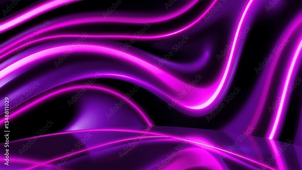 Obraz premium Abstraktes Muster mit fließenden, leuchtenden Linien in Lila auf dunklem Hintergrund, ideal für moderne Designs und dynamische Hintergründe.