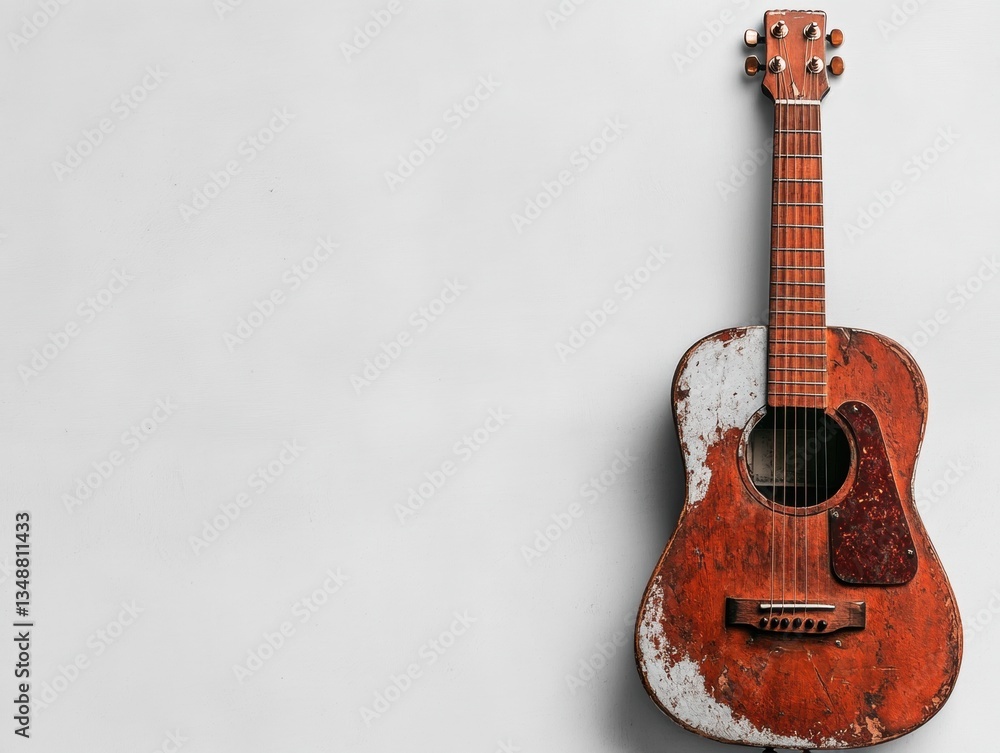 Naklejka premium An old acoustic guitar with rustic charm.