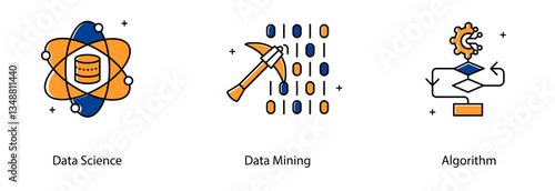 Data Science Data Mining Algorithm Machine Learning Technology Vector Icon Set