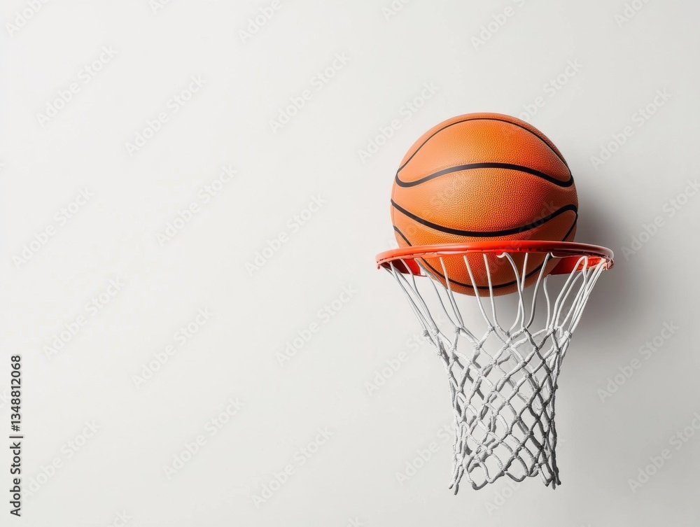 Basketball in hoop against a plain background. Basketball in hoop against a plain background.