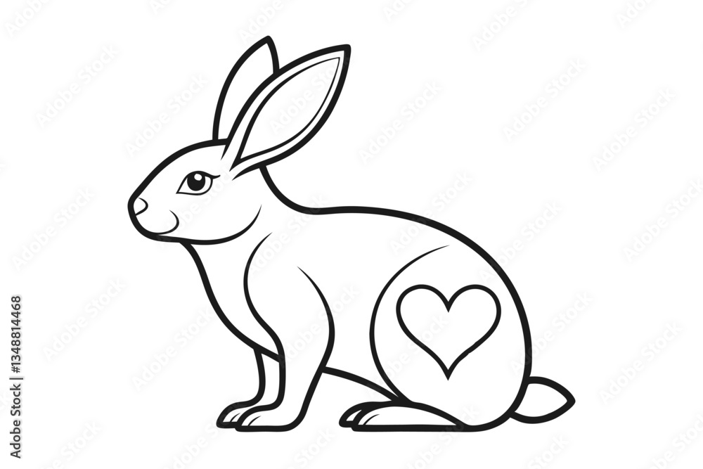 Hare Contour with Heart Shape, Minimalist Rabbit Outline Illustration, Line Art Animal Hare Contour with Heart Shape, Minimalist Rabbit Outline Illustration, Line Art Animal